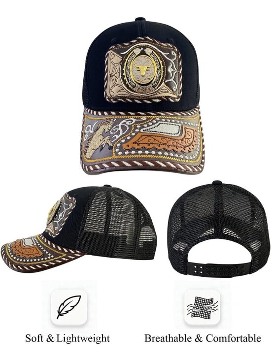 Unisex Black 3 Western Trucker Hat Vintage Cowboy Country Cute Baseball Cap main image 6